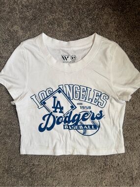 PacSun White Los Angeles Dodgers Graphic Crop Tee
